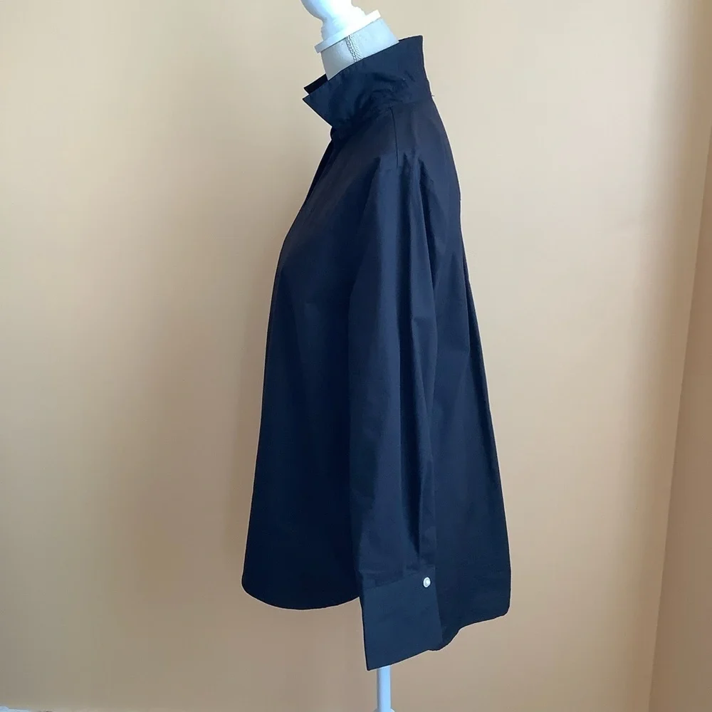 Ellen Tracy Black Cotton Blend V-Neck Tunic Top Pearl Button Size M - Picture 3 of 13